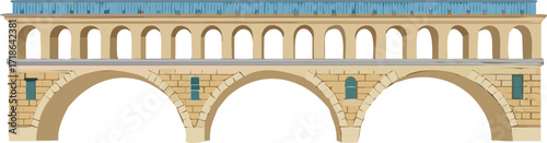 An illustration of a bridge featuring elegant arches spanning across a river.