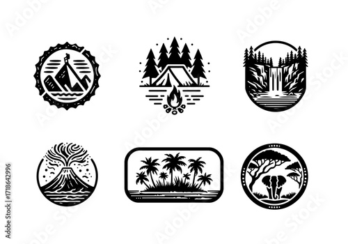 Black and White VintageTravelling Badge Collection Vector by AZ for UI/UX, Books, Design and Decoration Asset