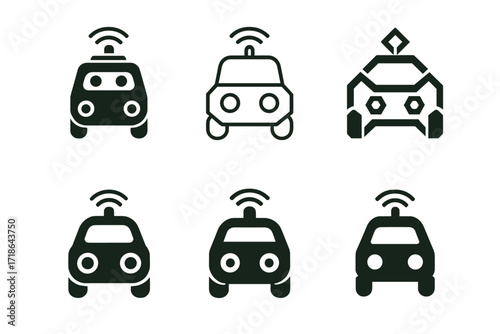 Robotics Logo Variations. Robotics. Set Logo of Robotics: Automated vehicle. 6 harmonious logo variations of the same emblematic