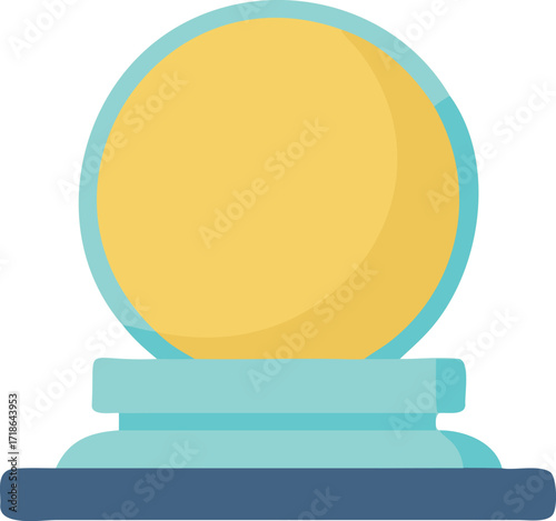 A golden ball resting on a pedestal, casting a soft shadow on the surface below.