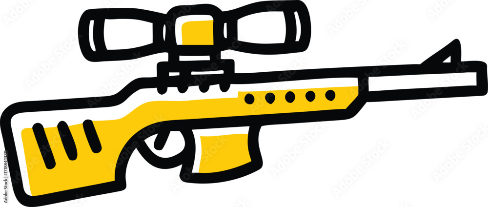 Naklejka premium A yellow gun featuring a scope, positioned against a neutral background.