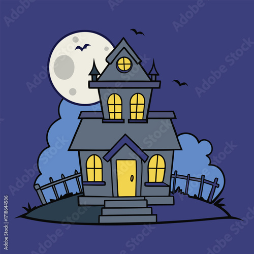 Wallpaper Mural Halloween-themed house silhouette under a full moon in a vector illustration, creating a spooky atmosphere. Torontodigital.ca