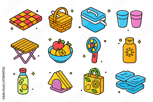 Lemonade Picnic Icons. Colorful isometric vector icons set of butter presentation styles: butter curls, butter rosette, butter