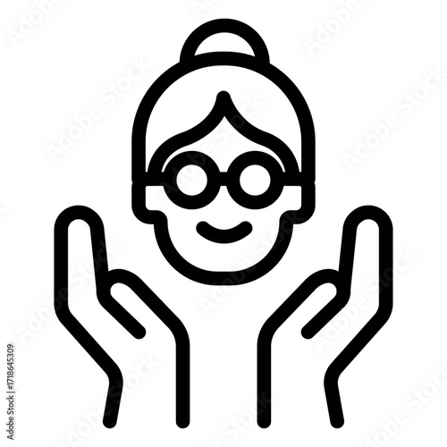 Hands Holding Elderly Woman Line Icon of Senior Care Facilities Icon Set