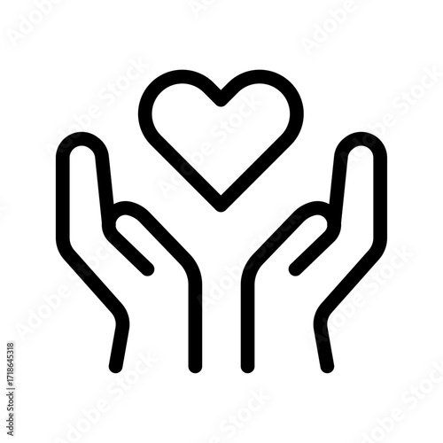Hands Holding Heart Line Icon of Senior Care Facilities Icon Set