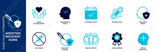 Addiction Recovery Blue Colored Outline Icon Set
