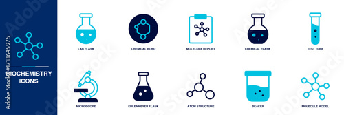 Biochemistry Blue Colored Outline Icon Set