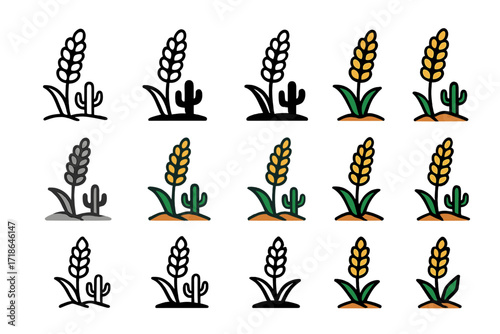 Climate-Resistant Crops Logos. Set Logo of Climate-resistant crops: Arid-adapted millet spikelet. Logo set in vector style,