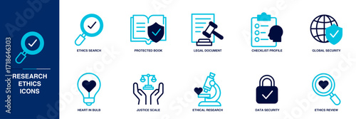 Research Ethics Blue Colored Outline Icon Set