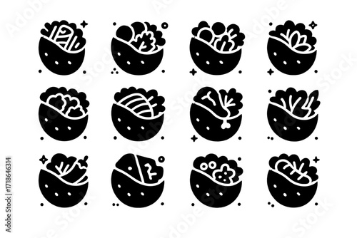 Street Food Pita Icons. Street food pita pockets. Solid icons set of street food pita pockets: shawarma pita, gyro pita, falafel
