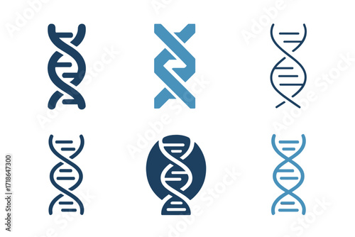 Genetics Logo Variations. Genetics. Set Logo of Genetics: Gene sequence code. 6 harmonious logo variations of the same emblematic