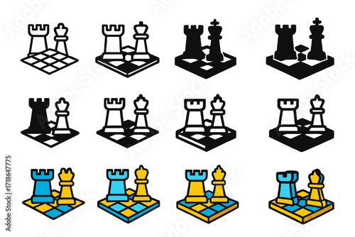 Abstract Chess Logo Grid. Set Logo of Chess sections for strategic thinking: Abstract chess battlefield. Logo set in vector style,