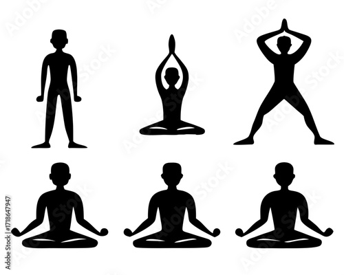 Yoga and Fitness Pose Icons Vector