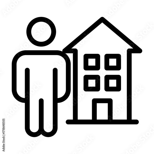 Person with Building Line Icon of Dormitories & Housing Icon Set