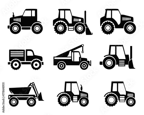 Vector Illustration of Construction and Heavy Duty Vehicles