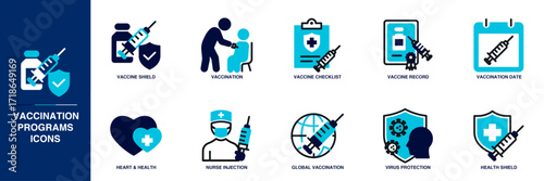 Vaccination Programs Blue Colored Outline Icon Set