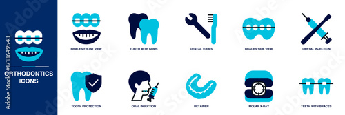 Orthodontics Blue Colored Outline Icon Set