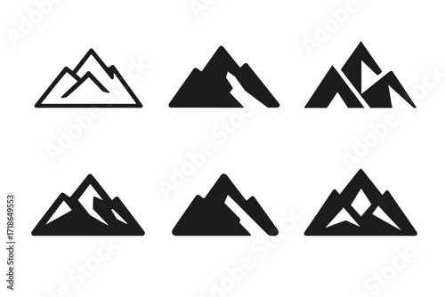 Mountain Logo Variations. outdoor adventure. Set Logo of outdoor adventure: mountain peak. harmonious logo variations of the same emblematic concept, each with