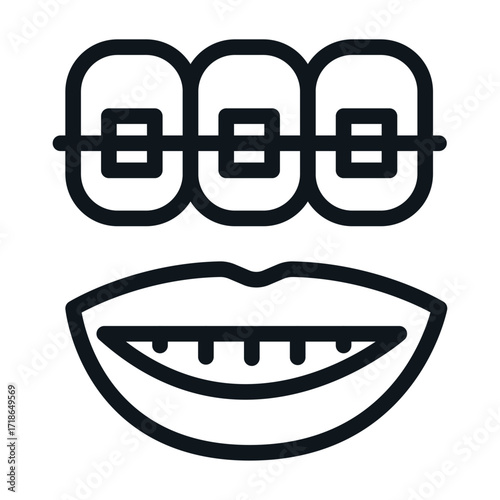 Braces Front View Line Icon of Orthodontics Icon Set