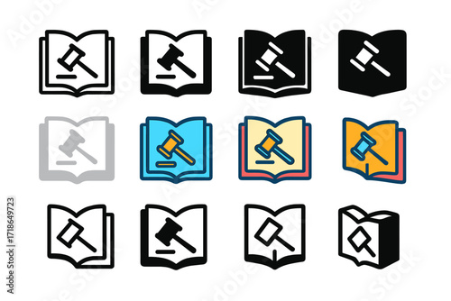 Court Records Logo Set. Set Logo of Court reporters and legal assistants documenting hearings: Printed court record booklet. Logo set in vector