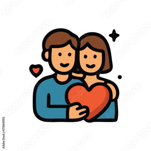 Loving bonds a loving couple hugging while holding a heart icon represents inseparable loving bonds.
