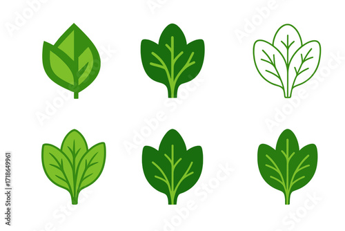 Leafy Greens Logos. Nutrition. Set Logo of Nutrition: Leafy greens. harmonious logo variations of the same emblematic concept, each with different artistic