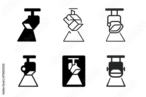 Spotlight Logo Variations. Theater. Set Logo of Theater: Spotlight. harmonious logo variations of the same emblematic concept, each with different artistic