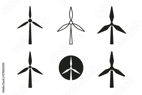 Wind Turbine Logos. Renewable Energy. Set Logo of Renewable Energy: Wind turbine. harmonious logo variations of the same emblematic concept, each