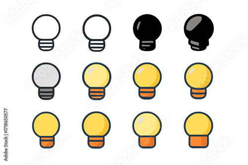 Logo Design Variations. Set Logo of Vanity Light Bulb: Single round frosted bulb. Logo set in vector style, emblematic variations. line, bold thick line, solid