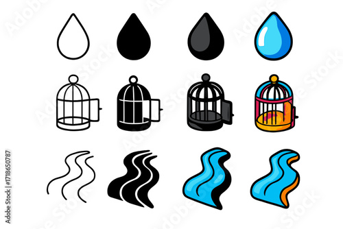 Emotional Release Icons. Icon Set of Film Festival: Clapperboard, Award trophy, Red carpet. Icons set in vector style, emblematic variations. Clapperboard