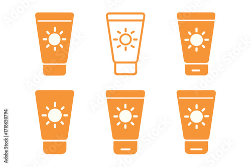 Skincare Logo Variations. Skincare. Set Logo of Skcare: Sun protection cream. harmonious logo variations of the same emblematic concept, each with different