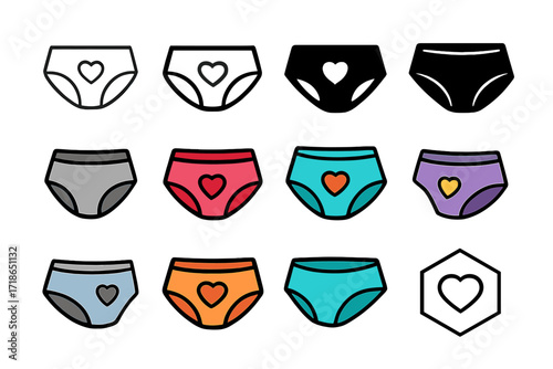 Feminine Hygiene Logos Variety. Set Logo of Feminine Hygiene Products and Practices: Period Underwear. Logo set in vector style, emblematic variations. line,