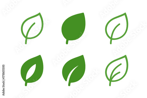 Eco-Friendly Logo Variations. Sustainable Living. Set Logo of Sustainable Living: Green leaf. harmonious logo variations of the same emblematic concept, each