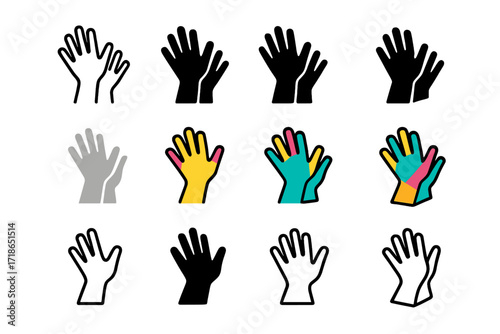 Zumba Tribe Logos. Set Logo of Zumba Tribe: Raised hands silhouette. Logo set in vector style, emblematic variations. line, bold thick line, solid black