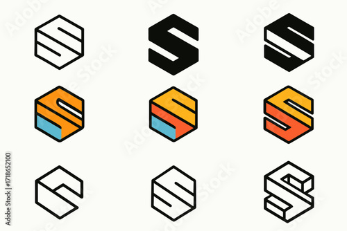 Colorful Geometric Designs. line, bold thick line, solid black filled, solid black isometric, flat minimal monochrome, flat