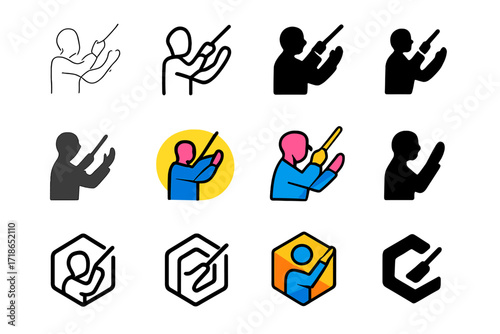 Symphonic Baton Logos. Set Logo of Symphony Orchestra: Conductor?s Baton. Logo set in vector style, emblematic variations. line, bold thick line, solid black