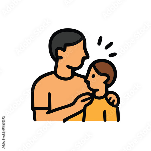 Supportive relationships a mans comforting hand on a young boys shoulder shows empathy.