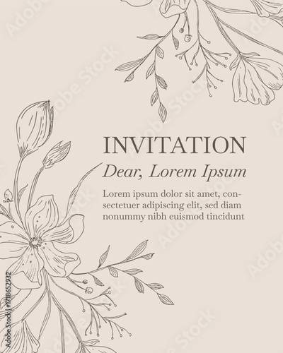 Elegance Wedding drawn mono-line floral botanical flower pattern background design