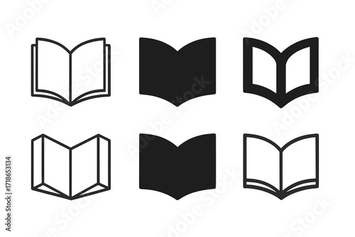Literature Logo Variations. Literature. Set Logo of Literature: Open book. harmonious logo variations of the same emblematic concept, each with different
