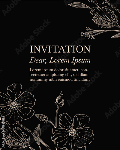 Elegance Wedding drawn mono-line floral botanical flower pattern background design