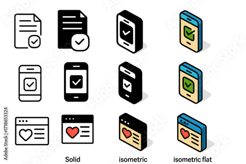 Civic Tool Icons. Icon Set of Digital Civic Tools: Online petition, Voting app, Social campaign post. Icons set in vector style, emblematic variations. Online