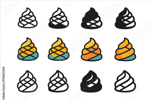 Creamy Logo Designs. Set Logo of Fatty Cream Topping: Cream lattice design. Logo set in vector style, emblematic variations. line, bold thick line, solid black