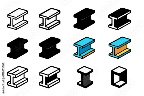 Construction Logo Variations. Set Logo of Commercial Construction: Steel Beam. Logo set in vector style, emblematic variations. line, bold thick line, solid