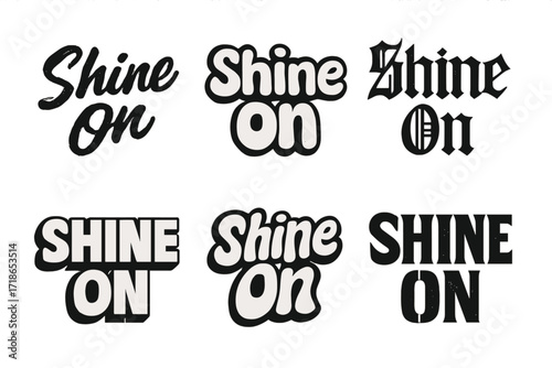 Creative Lettering Grid. Shine On. Set lettering. 4 harmonious lettering variations of the same emblematic concept, each with