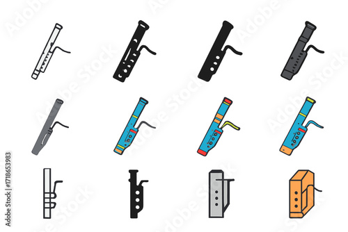 Symphony Orchestra Bassoon Logos. Set Logo of Symphony Orchestra: Bassoon. Logo set in vector style, emblematic variations. line, bold thick line, solid black