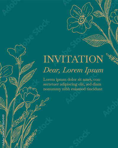 Elegance Wedding drawn mono-line floral botanical flower pattern background design