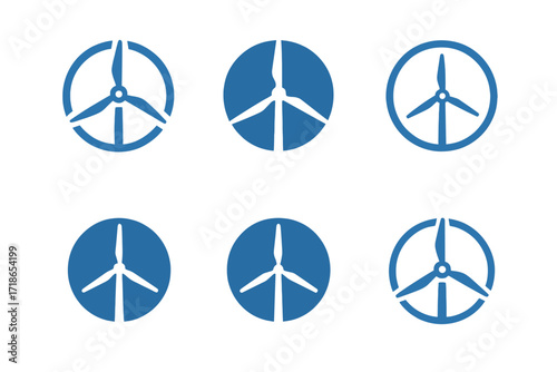 Wind Energy Logos. Wind Energy. Set Logo of Wind Energy: Renewable wind circle. harmonious logo variations of the same emblematic concept, each with different