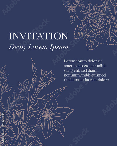 Elegance Wedding drawn mono-line floral botanical flower pattern background design