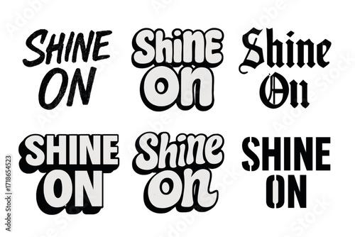 Emblematic Lettering Variations. Shine On. Set lettering. 4 harmonious lettering variations of the same emblematic concept, each