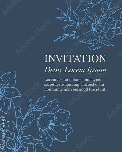 Elegance Wedding drawn mono-line floral botanical flower pattern background design